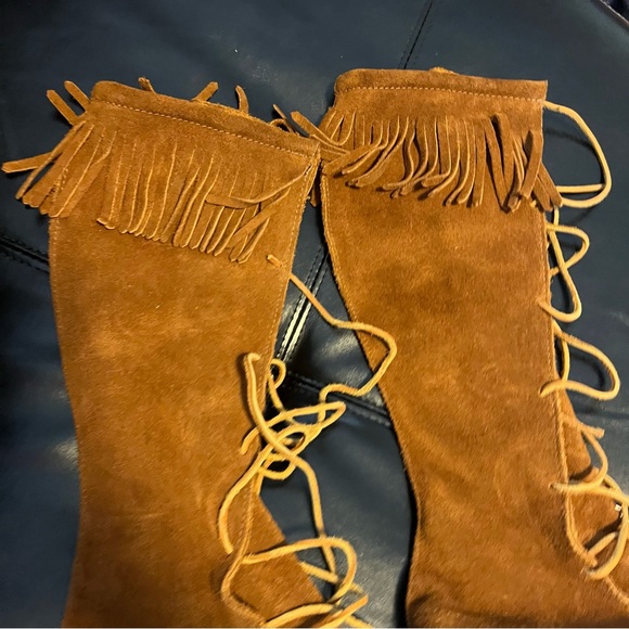 Minnetonka Brown Suede Front Lace Knee High Boot Size 8 - Picture 7 of 9